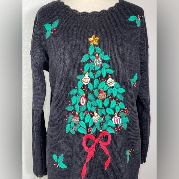 Womens Ugly Sweater Nutcracker black womens size medium beaded yard tree - Picture 1 of 10